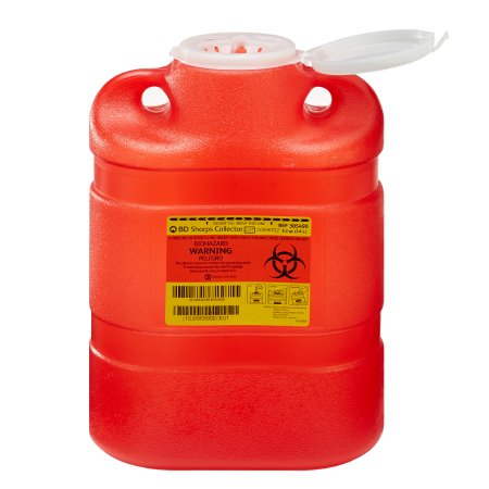 Sharps Container Large Regular Funnel BD™ 13-2/5 H X 9-2/5 W X 5-3/10 D Inch 8.2 Quart Red Base / Translucent Lid Vertical Entry Hinged Snap On Lid (1/EA 12/CS) by BD  ID 305490